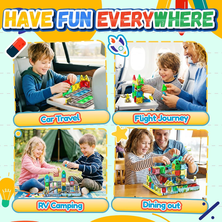 iKidiki 58 Stück Mini Magnetische Bausteine Reiseset, Spielzeug ab 2 3 4 5 6 Jahre Junge Mädchen Rei