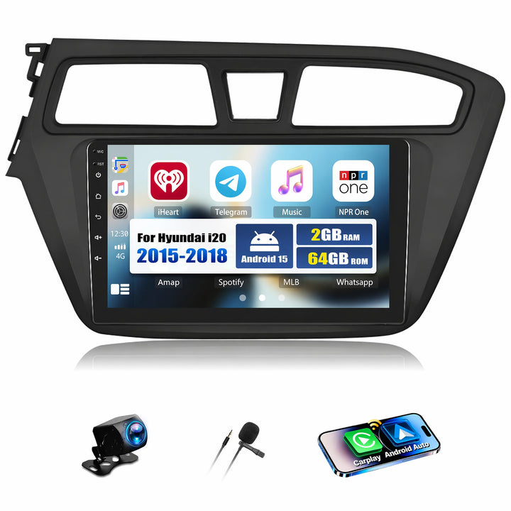 CAMECHO 2+64G Android 13 Navi Autoradio für Hyundai i20 2015-2018 mit 9 Zoll Touchscreen mit HD Rück