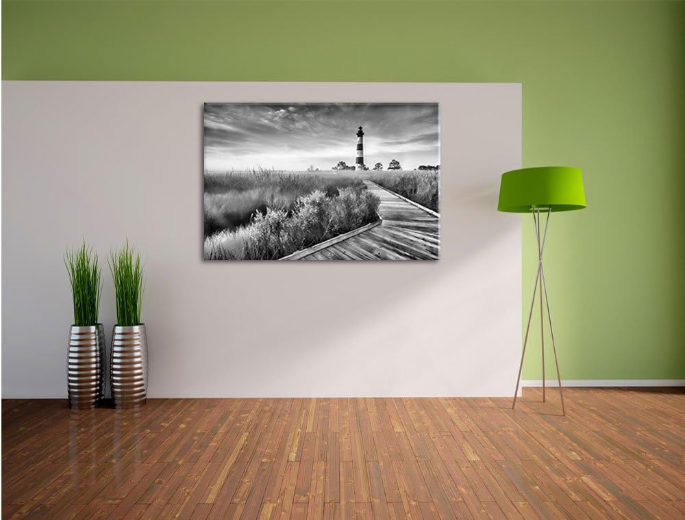 Pixxprint Monocrome, Leuchtturm im Nebel, Format: 100x70 auf Leinwand, 100x70
