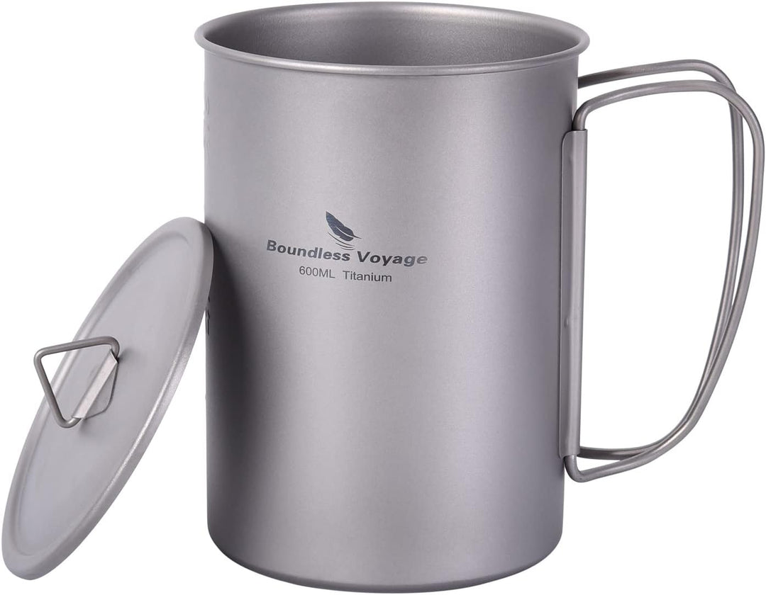iBasingo Titan 600ml Becher Outdoor Camping Becher mit Deckel Leichtes Tragbares Kochgeschirr Wasser