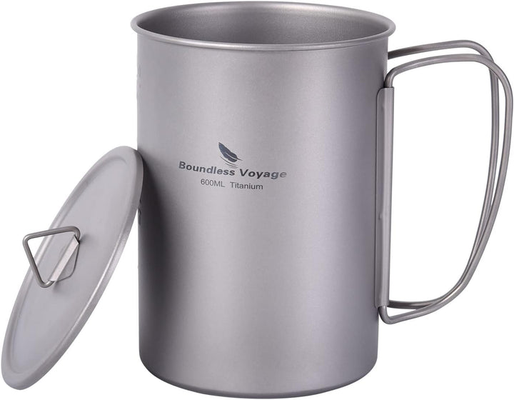 iBasingo Titan 600ml Becher Outdoor Camping Becher mit Deckel Leichtes Tragbares Kochgeschirr Wasser