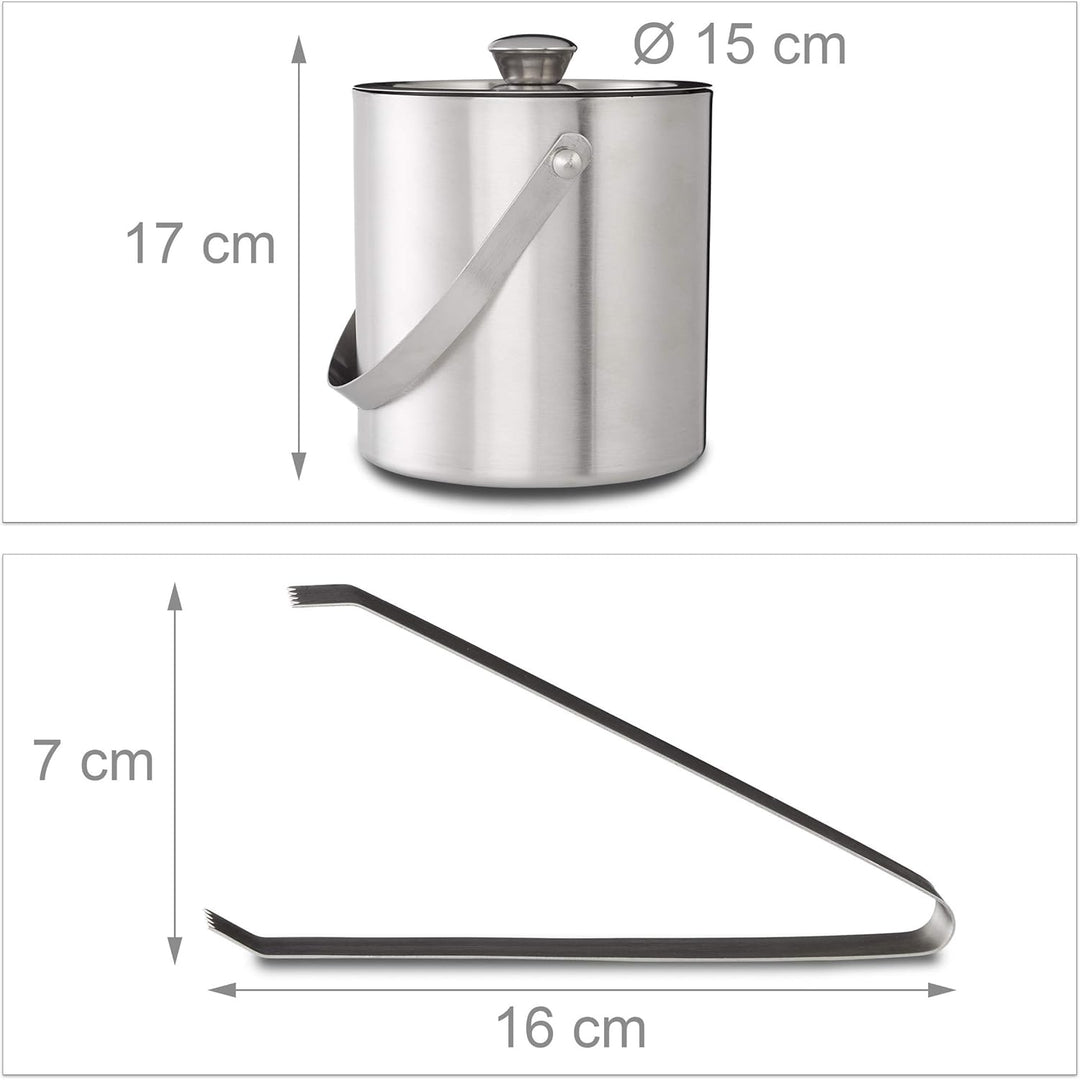 Relaxdays Eisbehälter rund mit Deckel, Eiszange, Eiswürfel-Kühler für Bar, Party, 1,5 Liter, HBT: 17