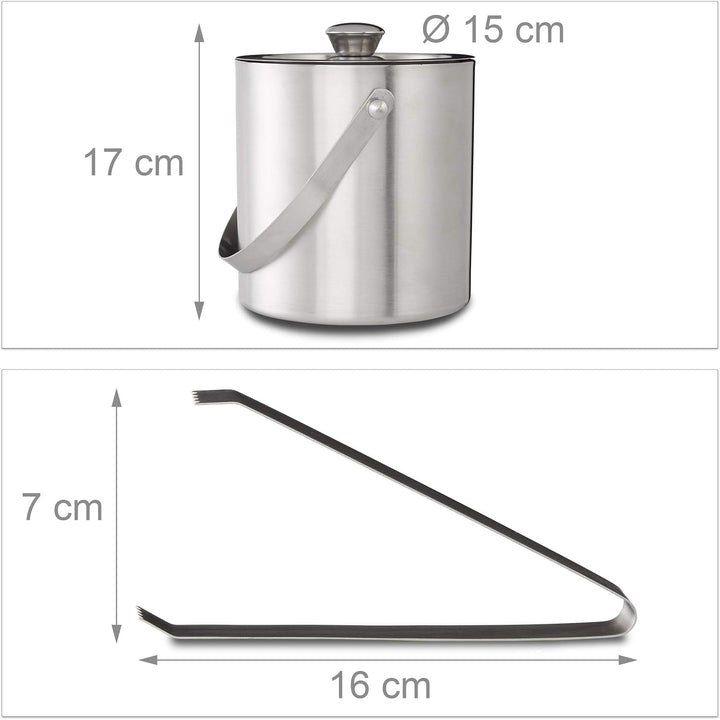 Relaxdays Eisbehälter rund mit Deckel, Eiszange, Eiswürfel-Kühler für Bar, Party, 1,5 Liter, HBT: 17