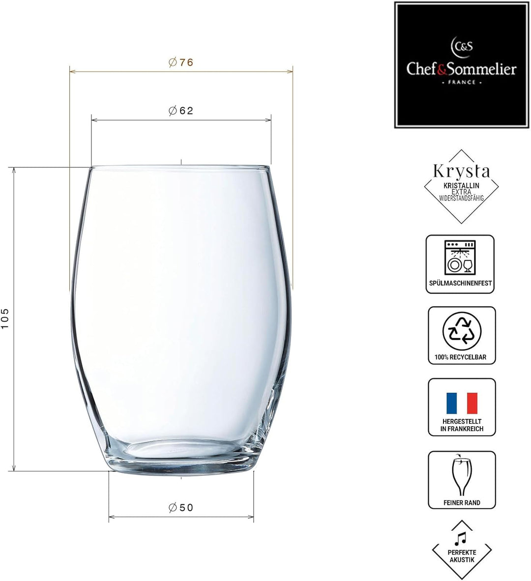 Chef & Sommelier Cheer Up Trinkgläser, niedrig, 32 cl, aus Kristall, modernes Design, 6 Stück Trinkg