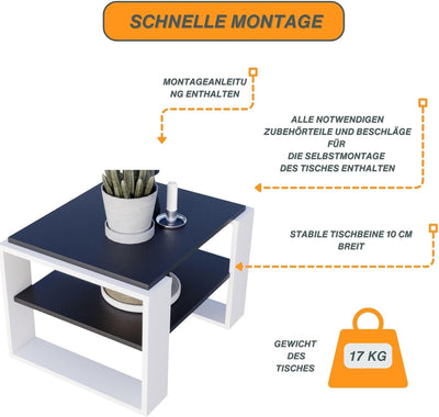 CraftPAK Wohnzimmer Tisch für Couch aus hochwertigem Holzwerkstoff, Stabiler & moderner Couchtisch m