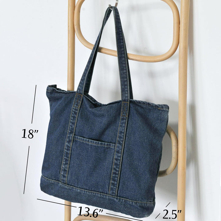 HOXIS Leichte, weiche Denim-Tragetasche, Unisex, Shopper, Schultertasche Navy, Navy