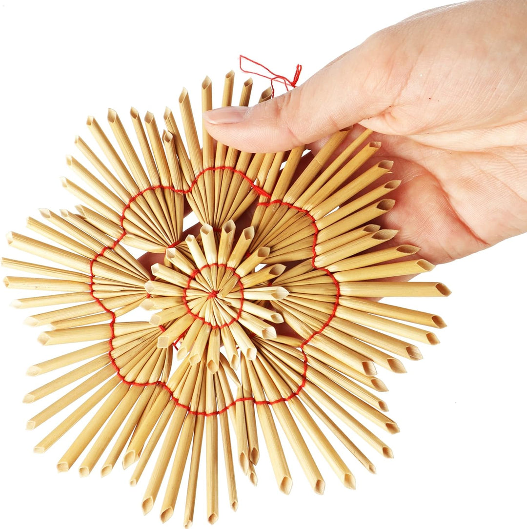 com-four® 8X Strohsterne im Mix-Set - Christbaum-Schmuck - Stroh-Anhänger für den Weihnachtsbaum - n