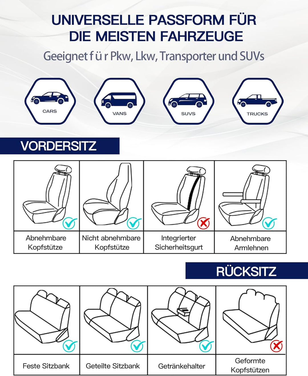 TOYOUN Kunstleder Sitzbezüge Auto Set Universal Klassisch Autositzbezüge Sitzschoner Auto Schonbezug