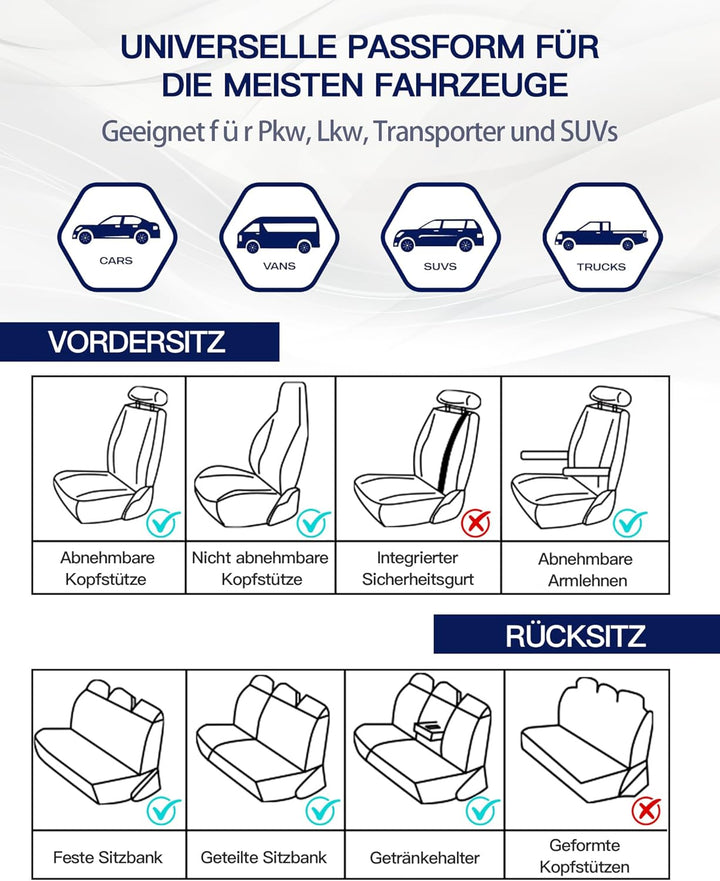 TOYOUN Kunstleder Sitzbezüge Auto Set Universal Klassisch Autositzbezüge Sitzschoner Auto Schonbezug
