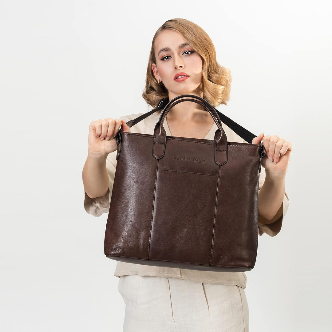 Memphis Damen/Herren Leder Handtasche | Henkeltasche mit Laptopfach und abnehm-& längenverstellbarem