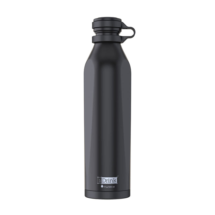 IDRINK® - b-evo Revolutionäre Isolierflasche, 3 Wände, Edelstahl-Flasche mit Doppel-Deckel, 500 ml (