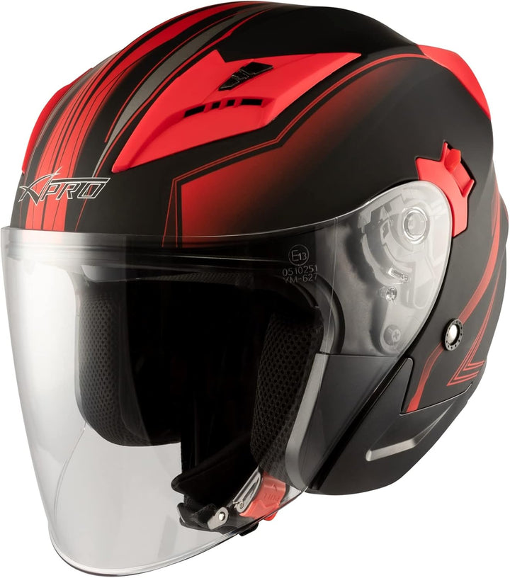Motorradhelm Doppeltvisier City Jet Zertifikat ECE 22-05 Scooter 59-60 cm ( L) Matt Rot, 59-60 cm (