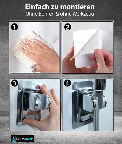 BLUMBACH® Duschkopfhalterung ohne Bohren - DAS ORIGINAL - Duschhalterung kleben statt Bohren - Neigu