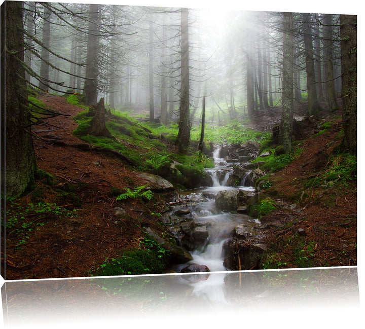 Pixxprint Bach im Wald, Format: 100x70 auf Leinwand, XXL riesige Bilder fertig gerahmt mit Keilrahme