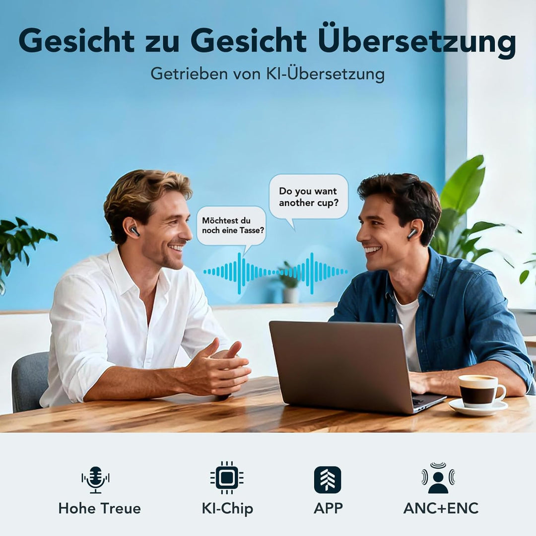 MS103 Übersetzer Kopfhörer, 150 Sprachen Übersetzungskopfhörer mit App, 6 Übersetzungsmodi Echtzeit