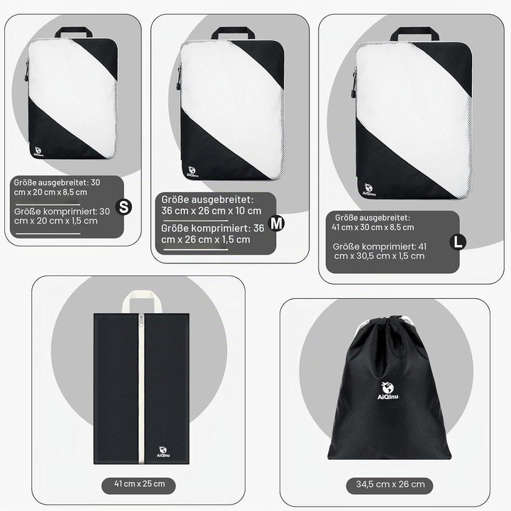 AiQInu Packing Cubes Compression, 5 Stück Packtaschen Kompression Koffer Organizer Set mit Wäschebeu