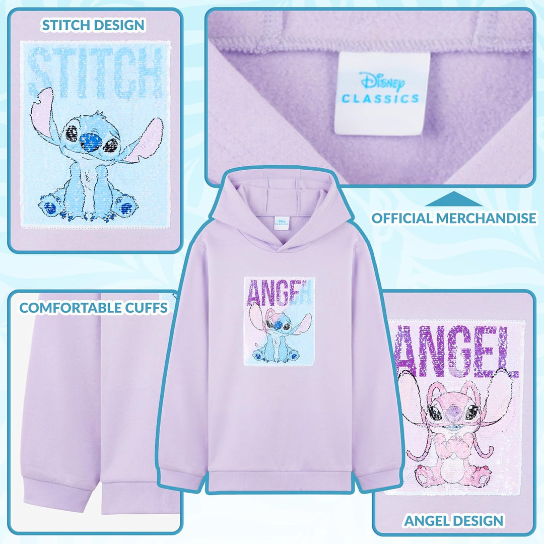 Disney Stitch Pullover Mädchen, Jungen & Teens, Atmungsaktiv Kinder Hoodie Kuschelig mit Wendbarem P