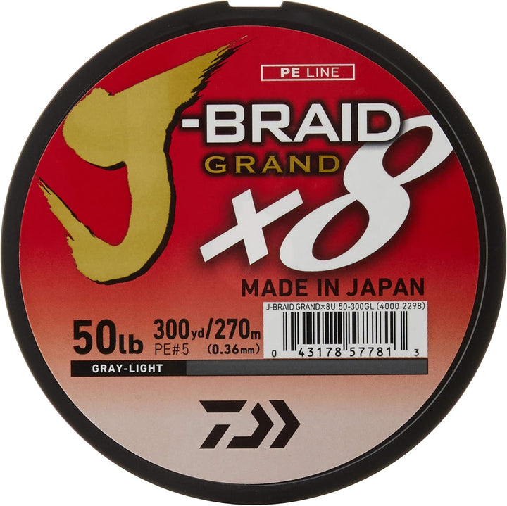 Daiwa J-Braid Grand 8 x 300 YDS Füllspule 274 m (300 Yards), 22,8 kg Graues Licht, 274 m (300 Yards)