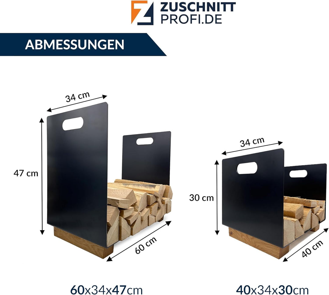 Design Kaminholz Aufbewahrung aus Schwarzstahl (60 x 34 x 47 cm) – handgefertigter Kaminholzkorb mit