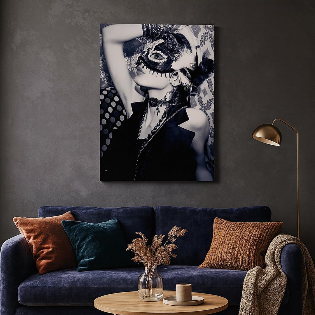 Bilder auf Leinwand 55x100cm Leinwandbild mit Rahmen Frau Karneval Maske Mode Gross Wanddeko Bild Sc