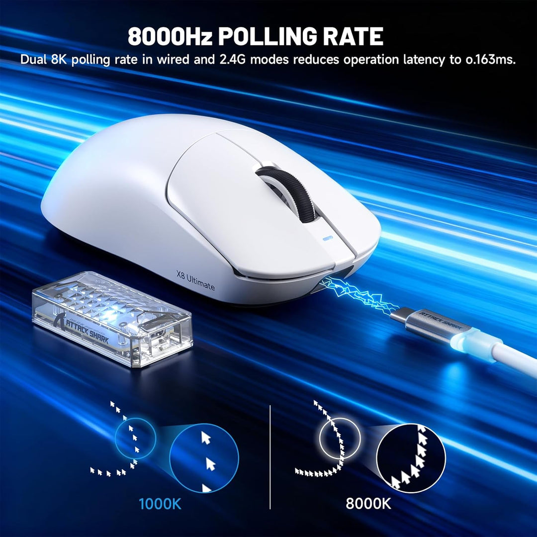 ATTACK SHARK X8 Serie Kabellose Gaming-Maus, 55–65 g Superleicht, PixArt PAW3395/3950 Sensor, BT/2.4