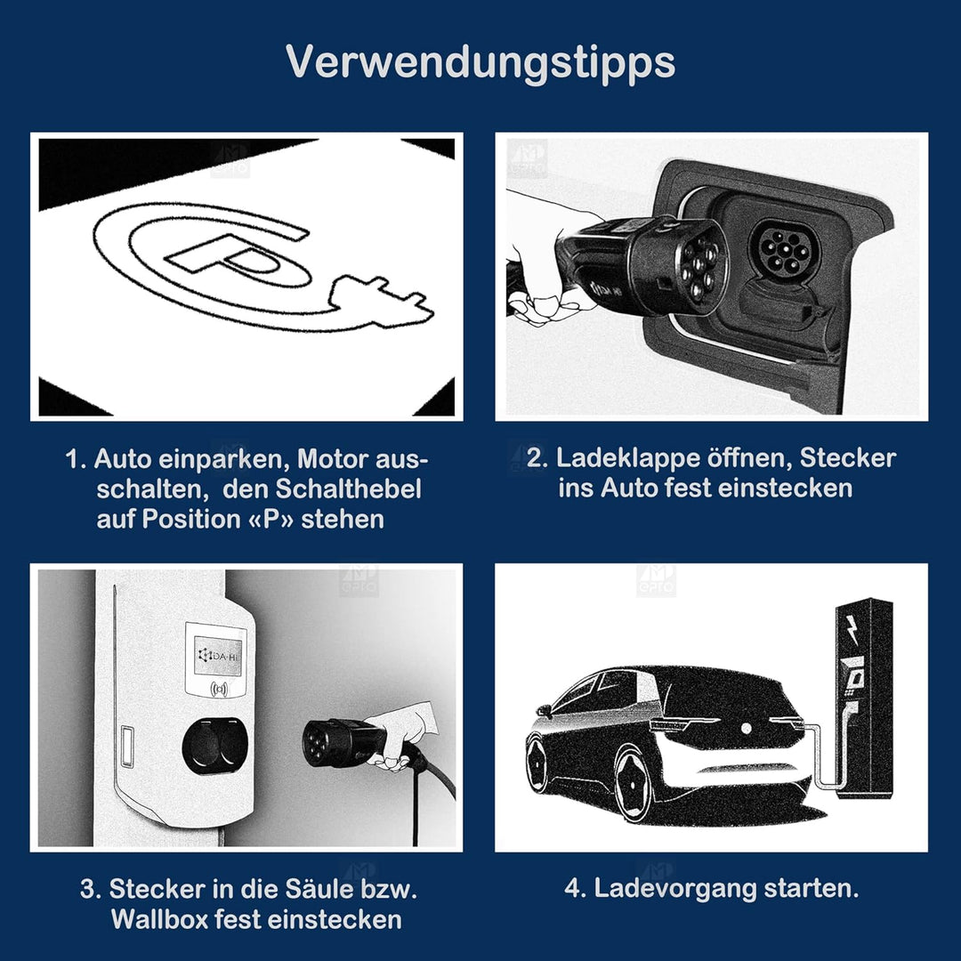 DA Hi Typ 2 auf Typ 2 Ladekabel für EV PHEV Elektroauto und Plug in Hybrid in schwarz/Blau (11KW-16A