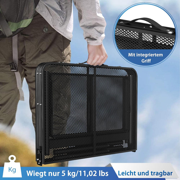 Tragbarer Campingtisch 90x60cm, Höhenverstellbar & Klappbar Gartentisch mit Metallgitterplatte, Erwe