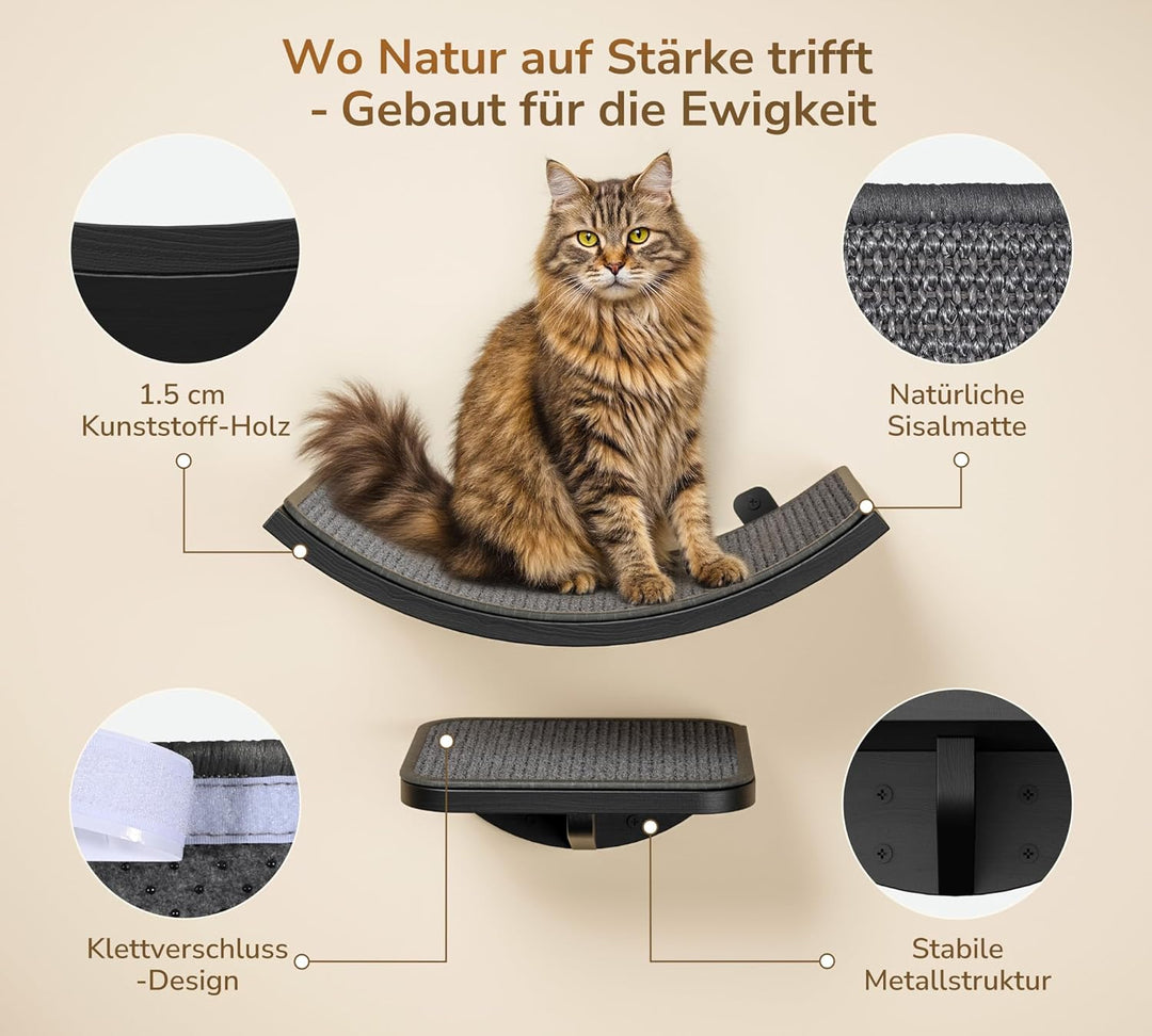 Katzen Kletterwand, Katzenleiter 2er-Set mit Kratzmatte, Wandmontiertes Kiefernholz Katzentreppe Wan
