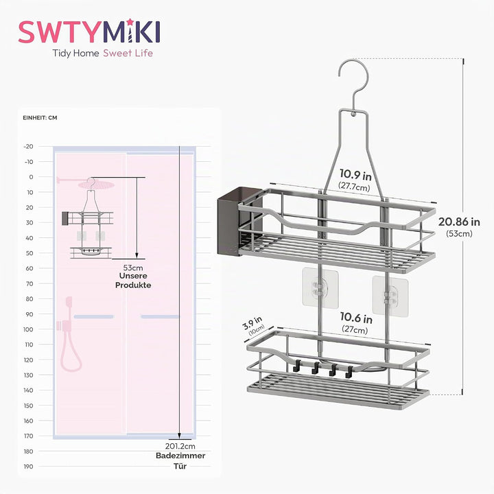 SWTYMIKI Duschablage zum Hängen - Duschregal zum Hängen 360° Verstellbarer Haken für das Badezimmer