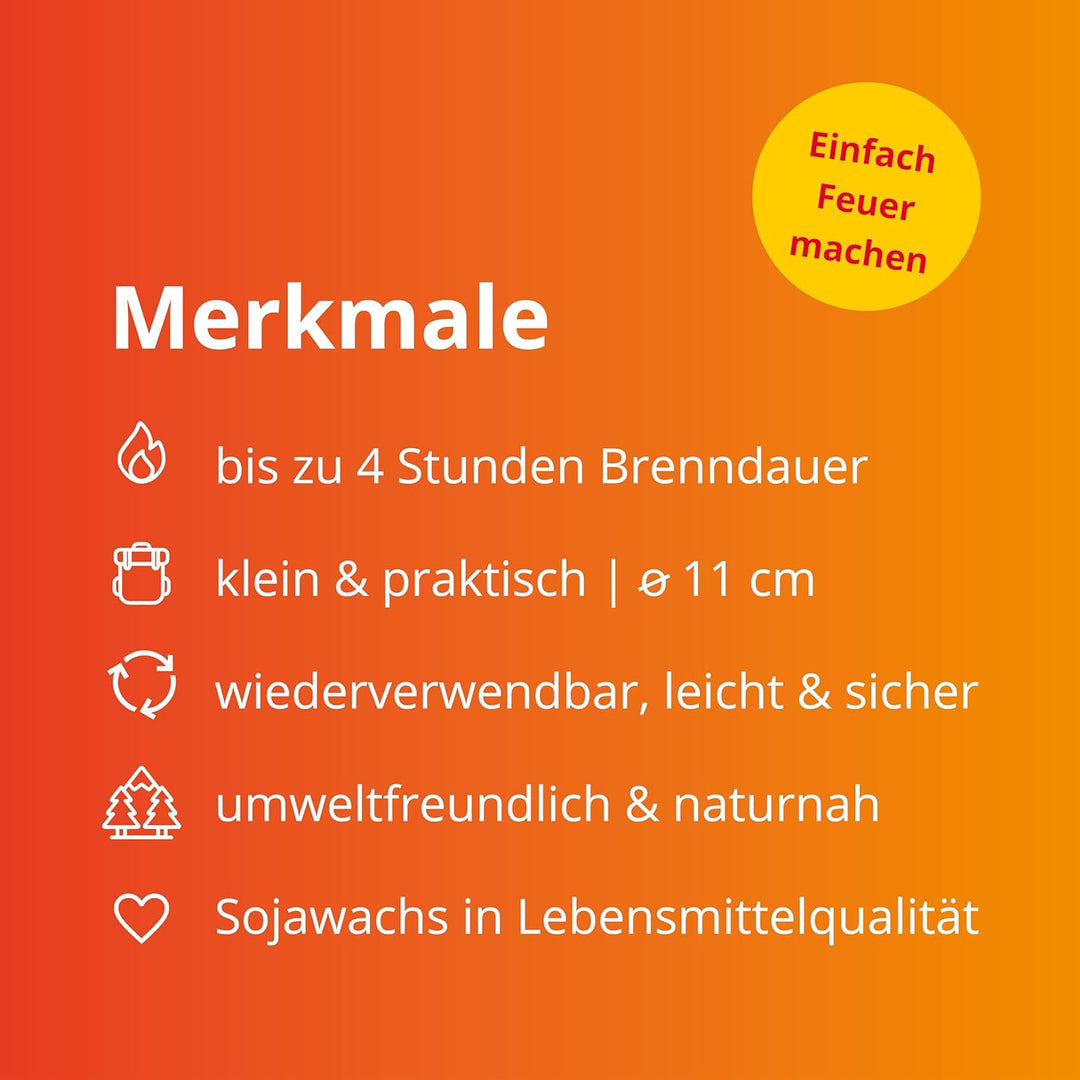 Lagerfeuerliebe® Lagerfeuer to go | bis zu 4 Std. Brenndauer | wiederverwendbar, leicht & sicher | Ø