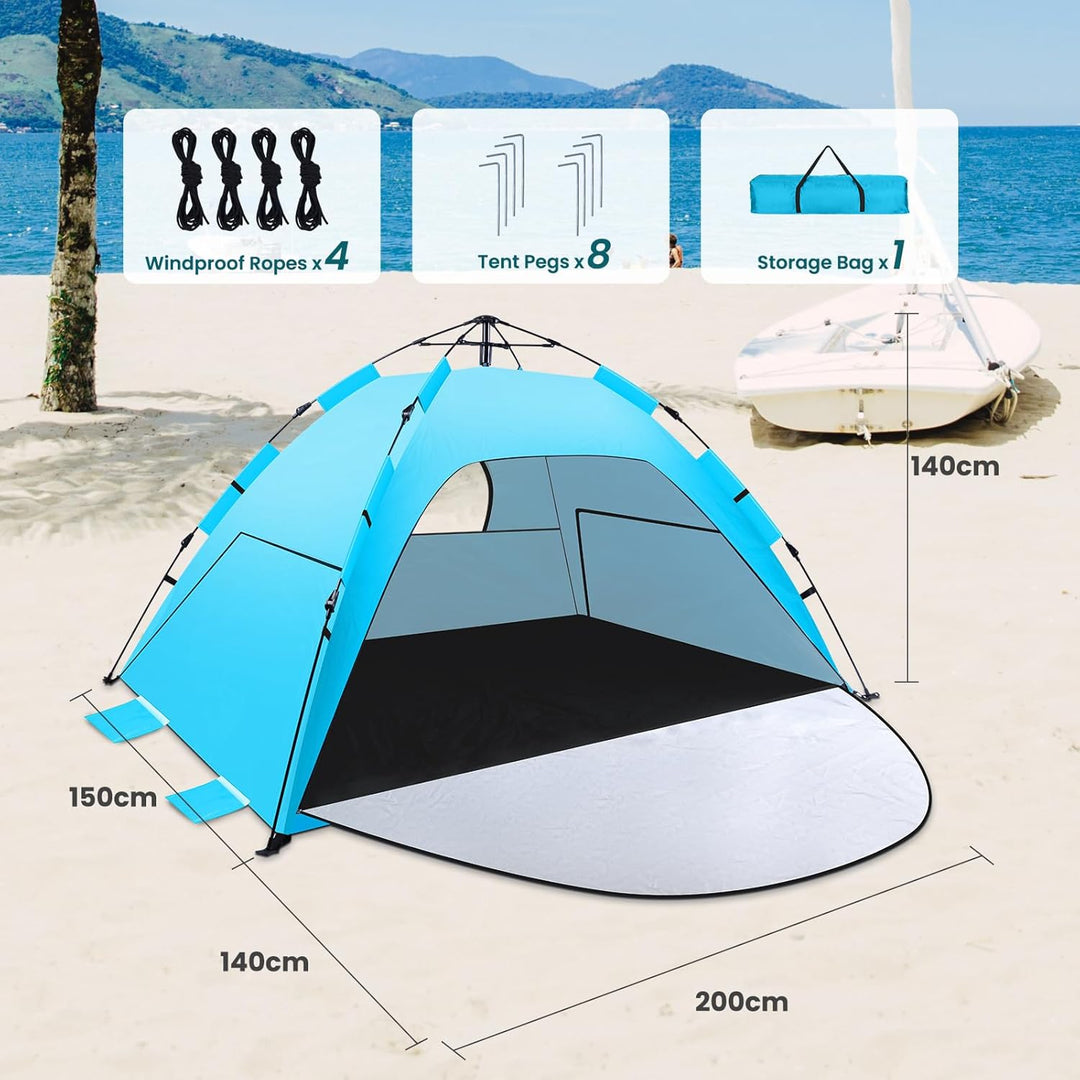 WARMTUYO Quick Up Strandmuschel, 3 Sekunde Automatisches Pop Up Strandzelt für Familie, Kein Aufbau