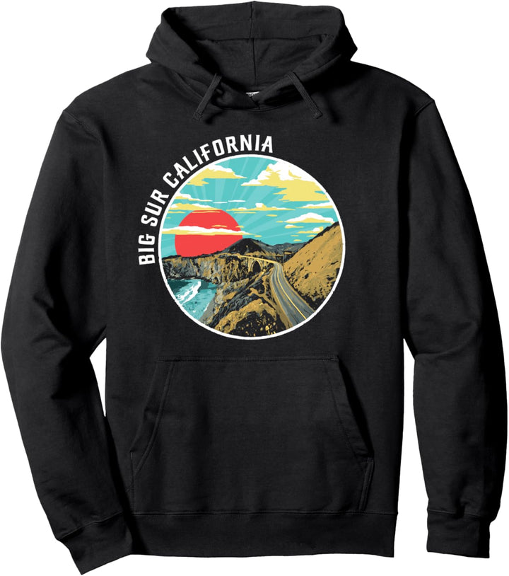 Big Sur California Highway 1 Vintage Vibe Graphic Pullover Hoodie