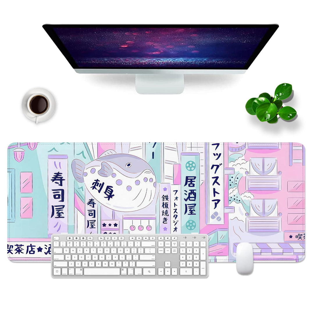 Mauspad Rosa Schreibtischunterlage Japan 80x30cm Japanisch Mousepad XL Gross Mauspad Japanische, Com