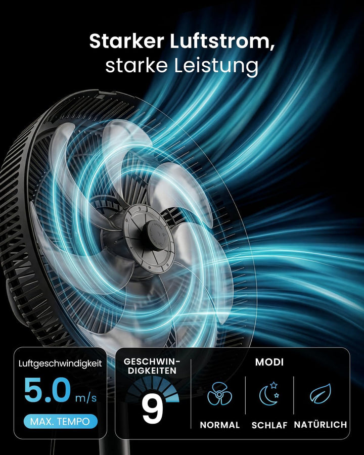 Pro Breeze AirFlo Slim Standventilator – 3-in-1 mit 70, 100 & 130 cm, 9 Stufen bis 5,0 m/s, leise mi