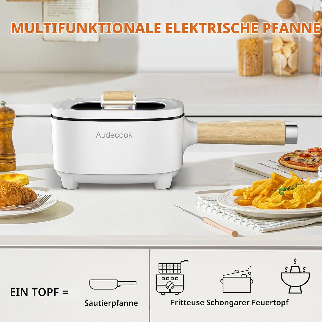 Audecook Hot Pot Elektrisch 2L, Elektrische Pfanne mit Antihaft-Keramikglasur, 20 cm, Tragbarer Mult