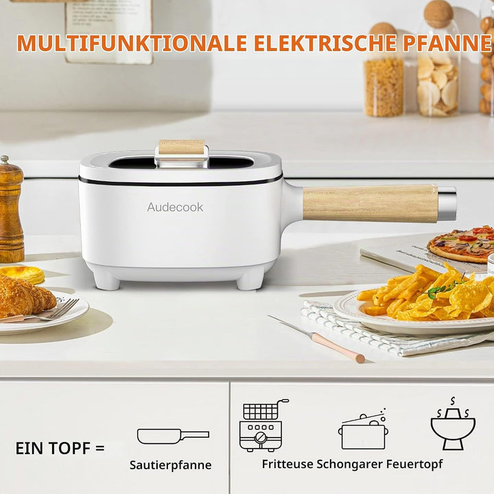 Audecook Hot Pot Elektrisch 2L, Elektrische Pfanne mit Antihaft-Keramikglasur, 20 cm, Tragbarer Mult