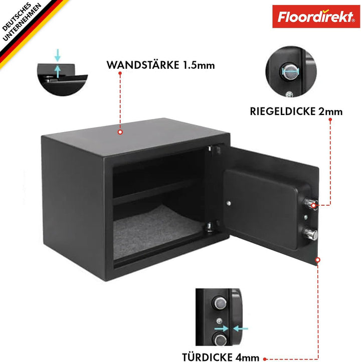 Floordirekt Tresor Grasberg Möbeltresor Safe - 20 x 31 x 20 cm, Anthrazit - elektronisches Zahlensch