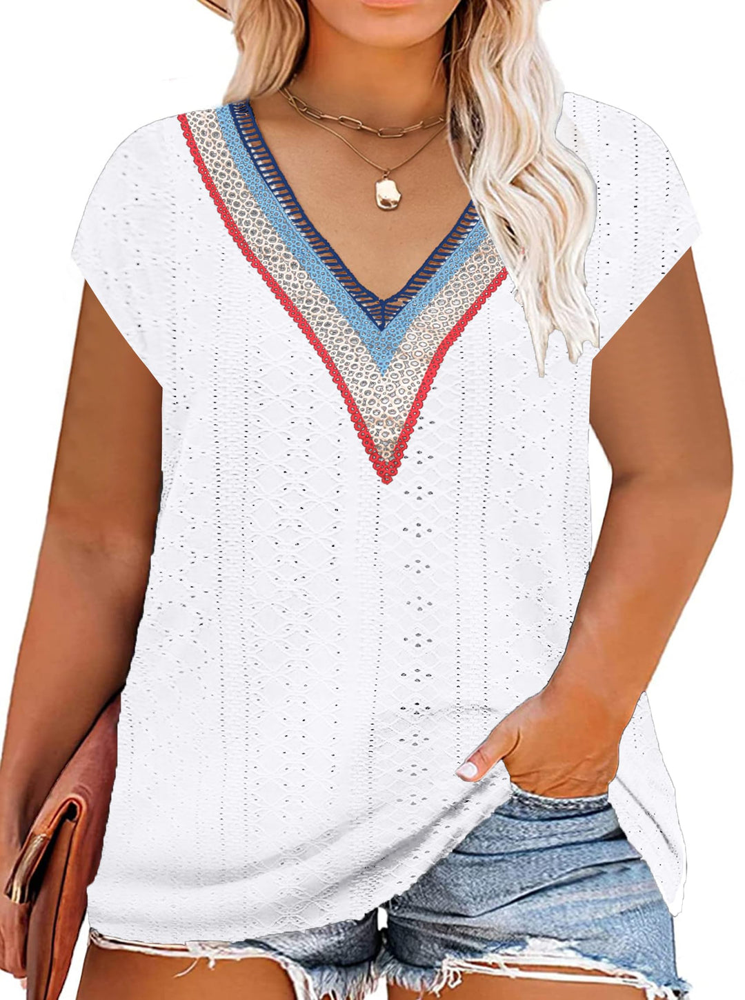 Grosse Grössen T-Shirts Damen V-Ausschnitt Plus Size Mode Strick Top Sommer Oversize Frauen Tshirts,
