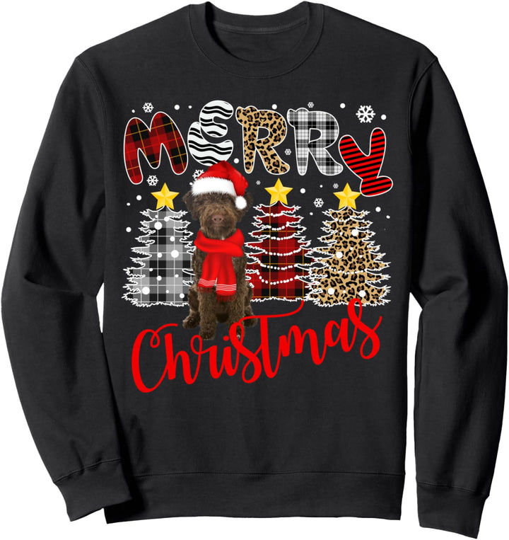 Lagotto Romagnolo Merry Christmas Tree Leopard Plaid bedruckt Sweatshirt
