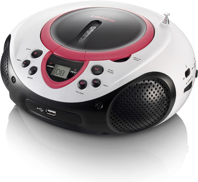 Lenco Kinder Radio CD-Player SCD-38 tragbares UKW-Radio mit CD/MP3-Player und USB in pink, pink