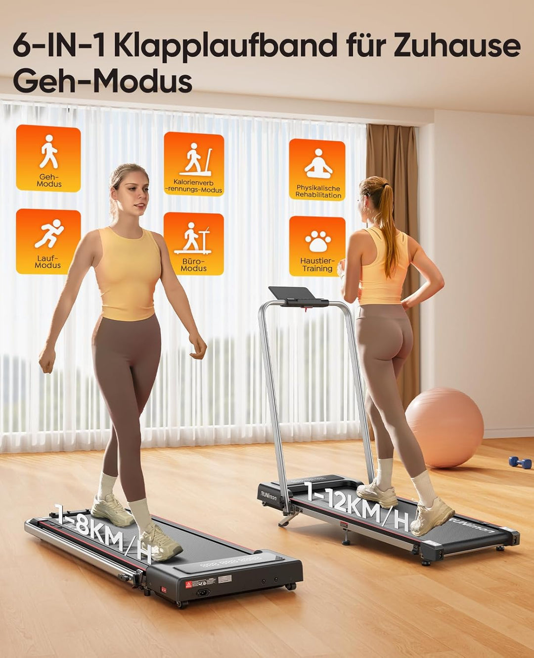 RUNIMON Laufband für Zuhause mit Steigung,6 IN 1 Walking Pad mit 7% Neigung,12km/h Laufband für Zuha