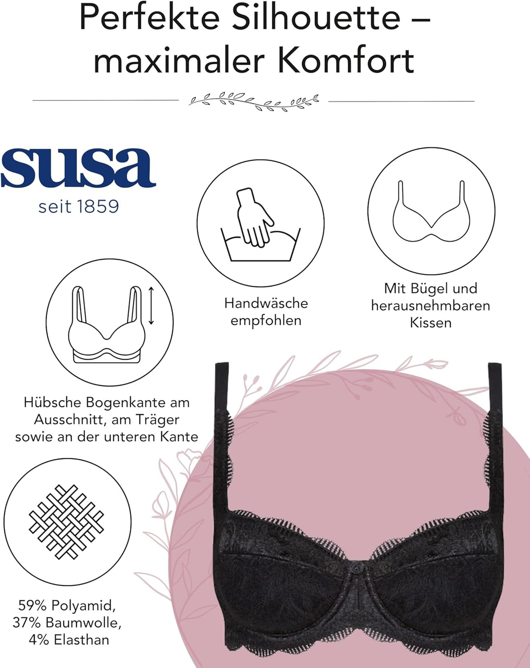 SUSA Wiesn-Zauber Dirndl BH I Bügel-Halbschalen BH mit floraler Spitze I Damen BH für ein atemberaub