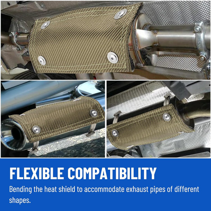 Hitzeschutzband Auspuff, Hitzeschutzmatte 20 x 10 cm Titanium Auspuffband Hitzeschild, mit Schlauchk