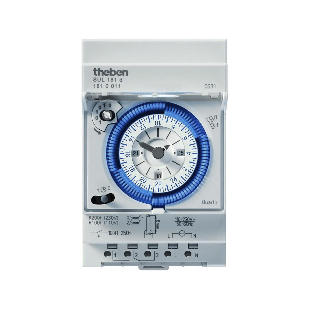 Theben 1810011 SUL 181d - analoge Zeitschaltuhr mit Tagesprogramm und 200 Stunden Gangreserve, Zeits
