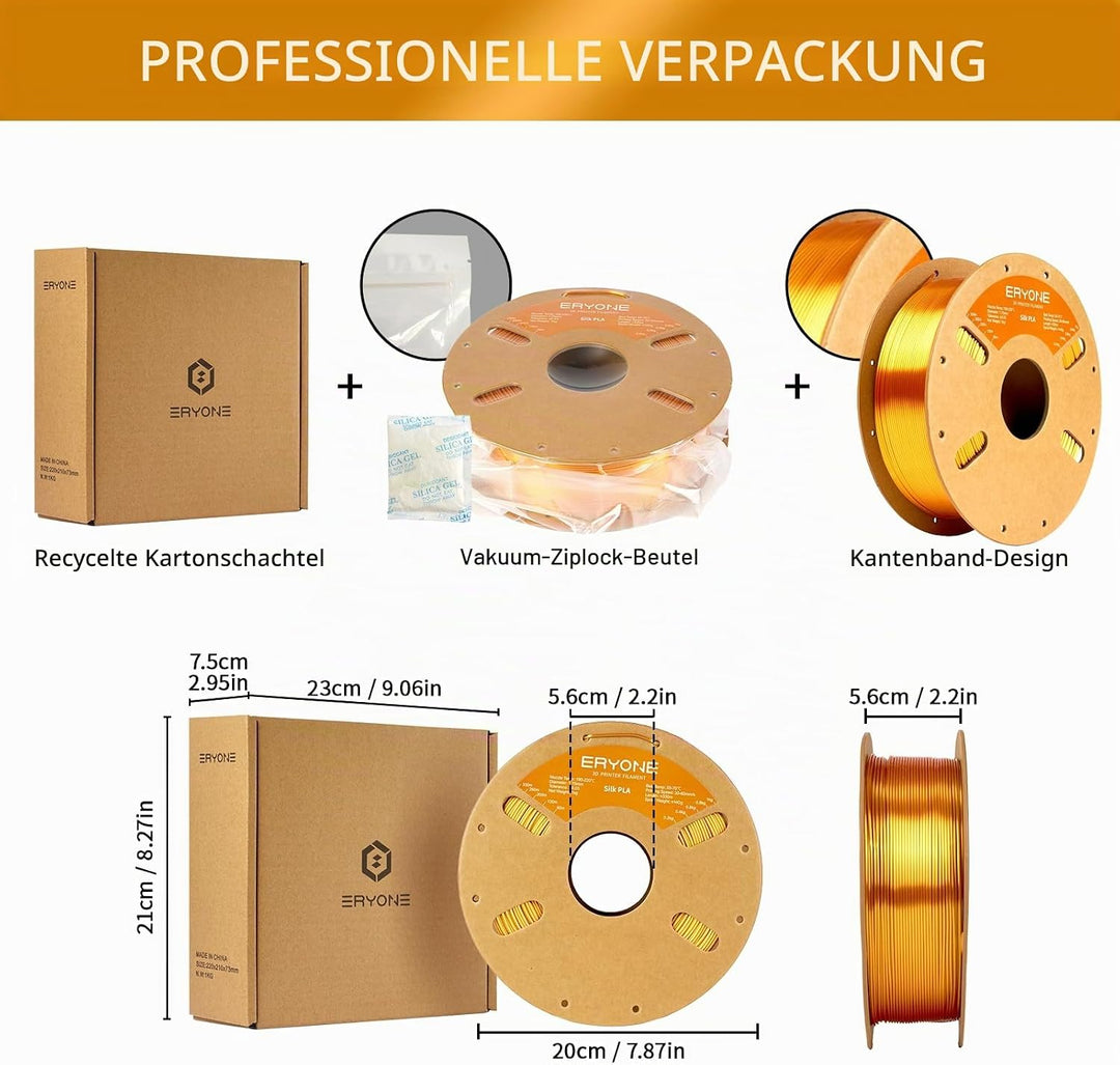 ERYONE Seiden PLA Filament 1.75mm, PLA Seiden Filament für 3D Drucker, 1.75mm +/- 0,03 mm, 1kg /Spul