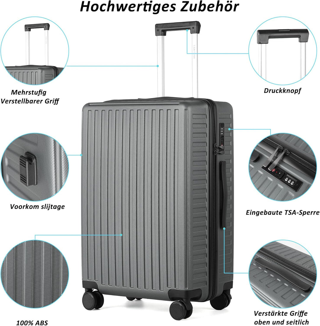 TANTOMI Koffer Gross, 28 Zoll Hartschalenkoffer, Leichter ABS-Rollkoffer, Reisekoffer mit 4×360°-Rol