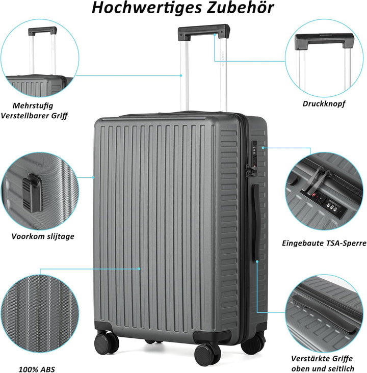 TANTOMI Koffer Gross, 28 Zoll Hartschalenkoffer, Leichter ABS-Rollkoffer, Reisekoffer mit 4×360°-Rol