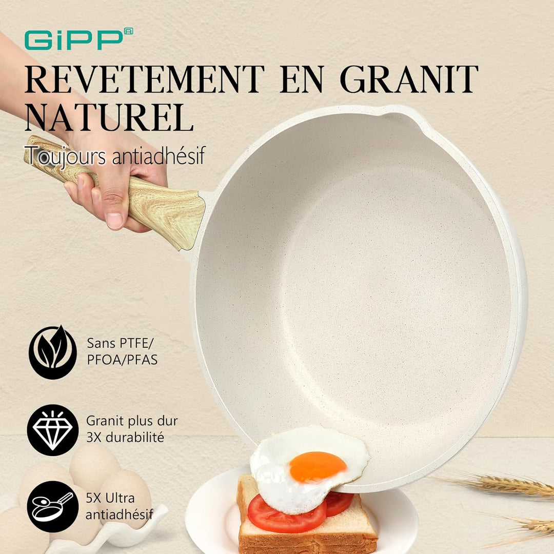 GiPP 28 cm Wokpfanne mit Deckel, Antihaft Pfanne mit Deckel 28cm Hoher Rand, Granit-Antihaftbeschich