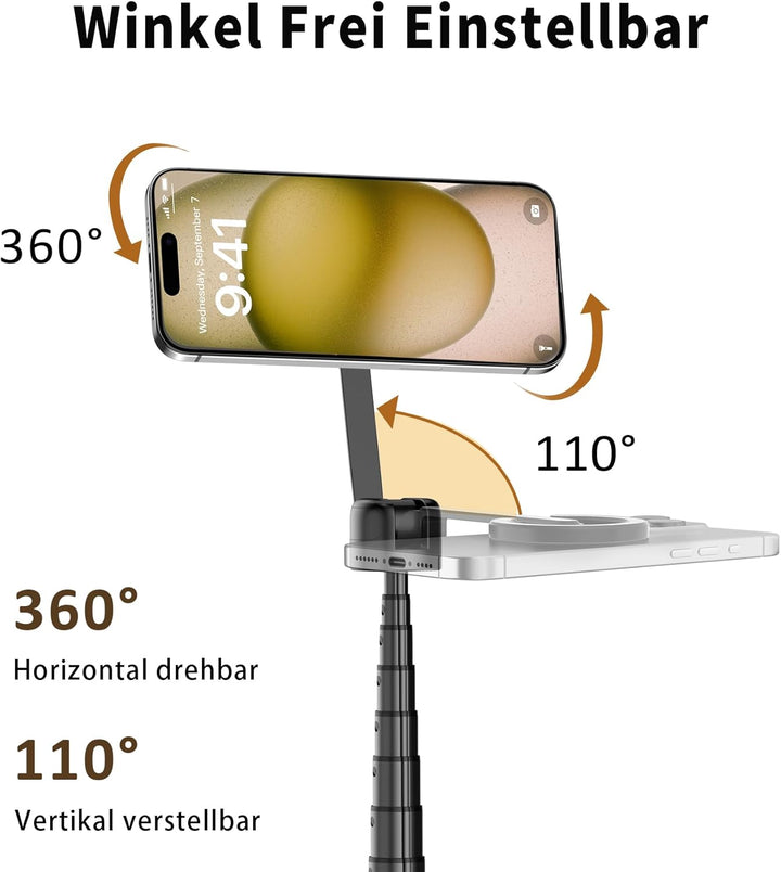 TONEOF 173cm Magnetisches Selfie Stick Stativ, Stark Magnetischer Aluminium Halter für Magsafe, 360°