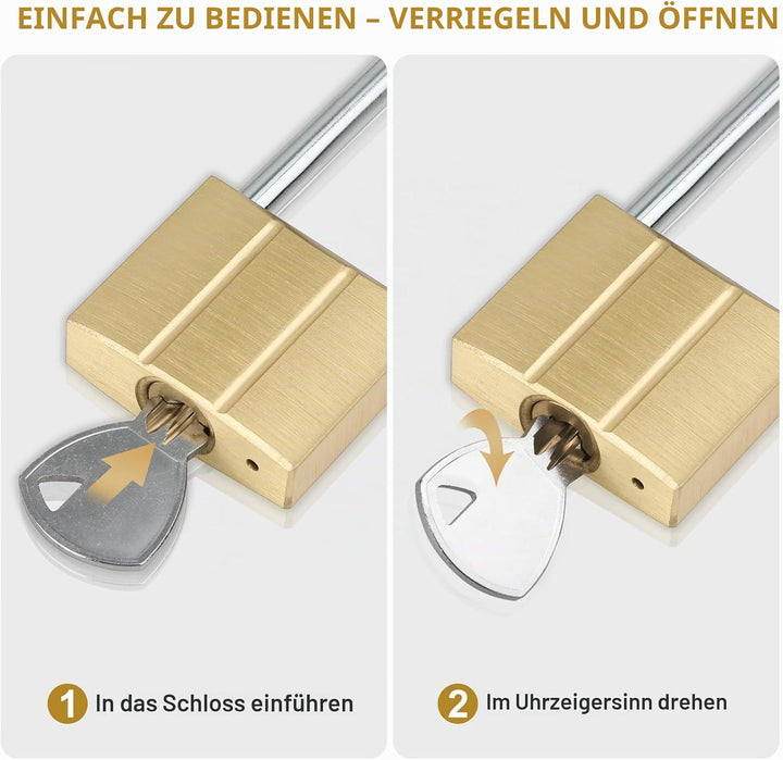 Diyife [2 Stück] Messing Vorhängeschloss mit 6 Schlüssel, 6mm Bügelstärke, Massiver Messing-Schloss,